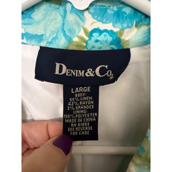 Linen Blend‎ Floral Jacket / Blazer Large Dnim & Co Lined Beach Lagenlook Lagom - Picture 6 of 10